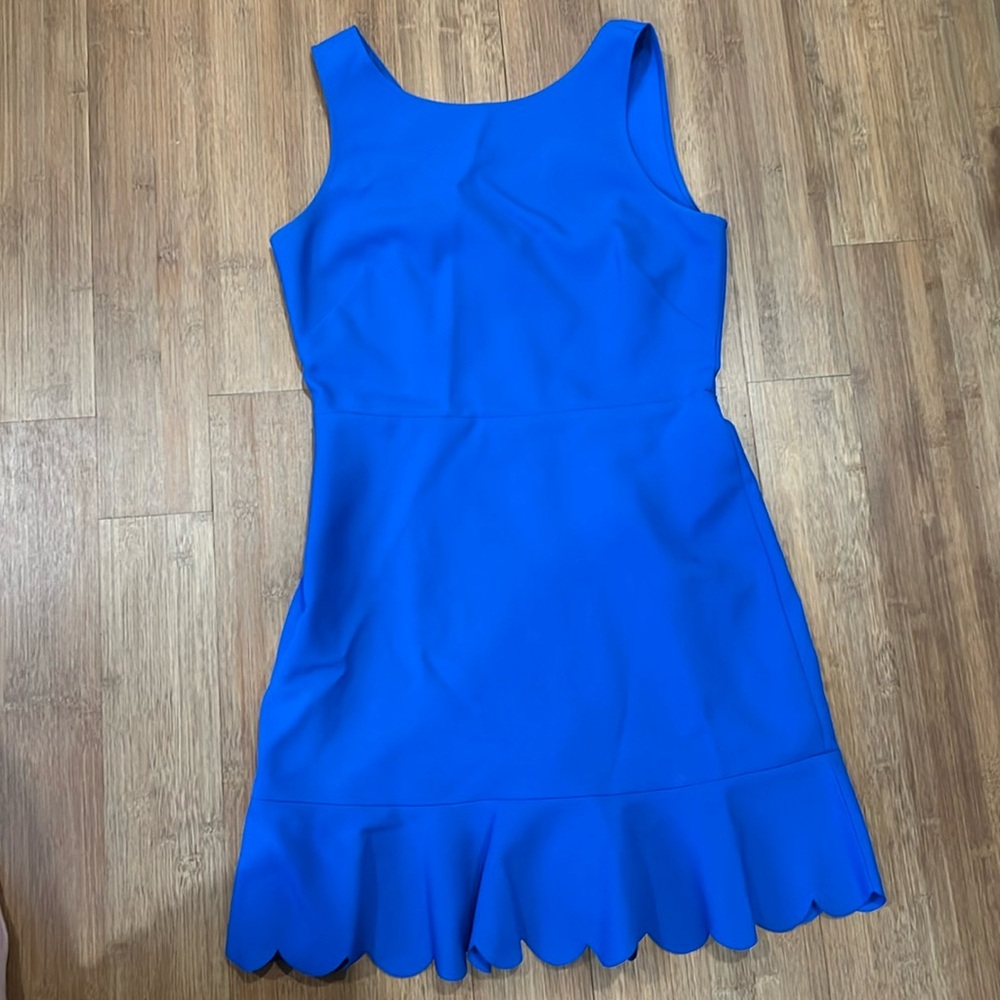 J. Crew Dress Womens 6 Blue Sleeveless Scallop Ruffle Hem Empire Waist B8314